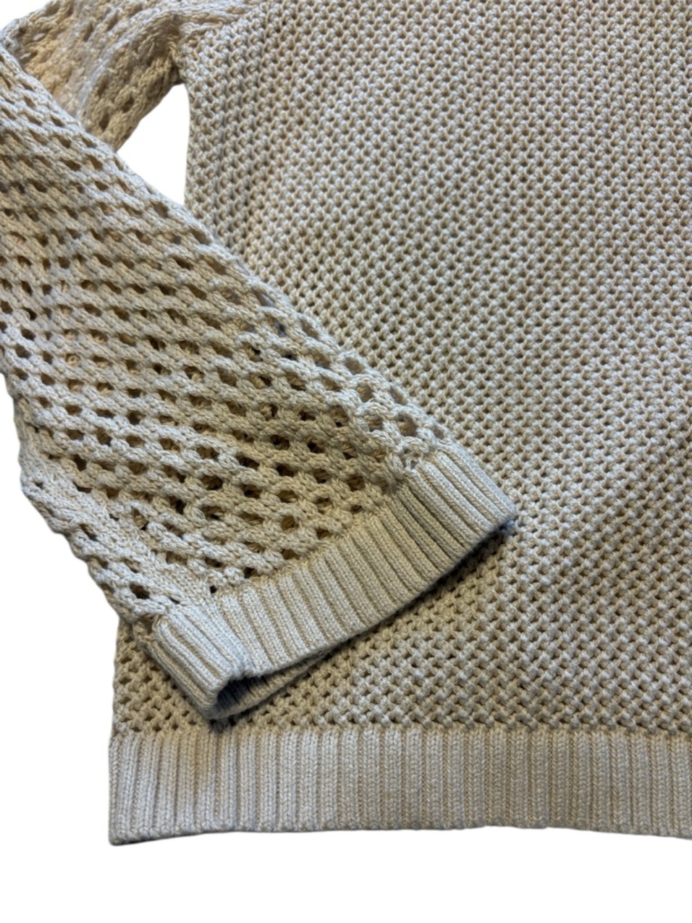 J. Crew Crochet Crewneck Sweater Size M Cream Beachy Summer Casual Layering - Picture 4 of 5